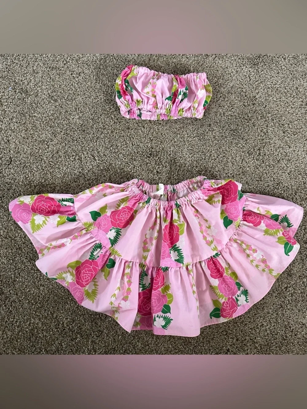 Pink Floral Two-Piece Ruffle Skirt Set